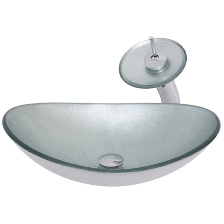 Novatto Argento Oval Glass Vessel Bathroom Sink Set, Chrome NSFC-70328031001CH